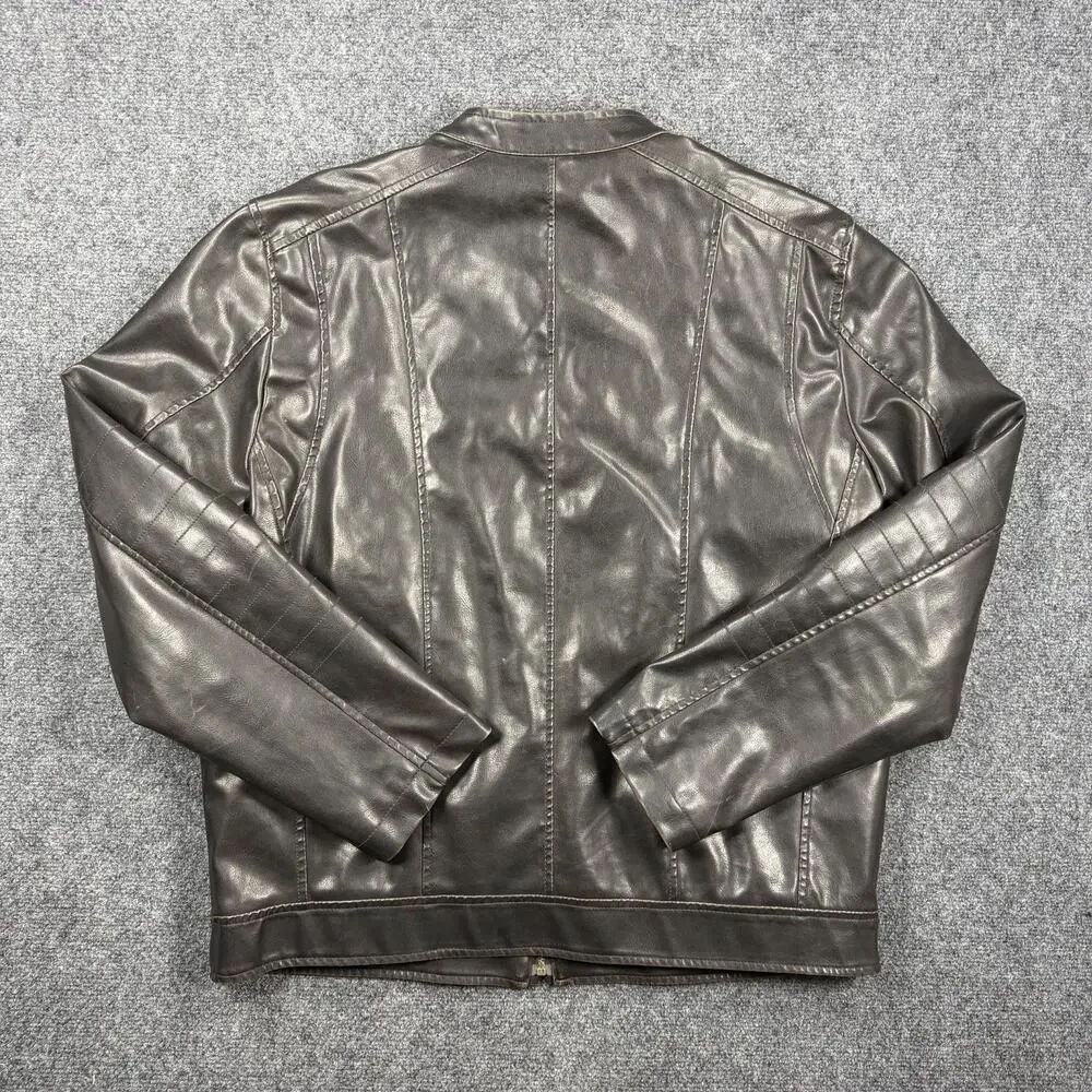 Levi’s Men’s Large Black Faux Leather Moto Jacket Full Zip Distressed Biker